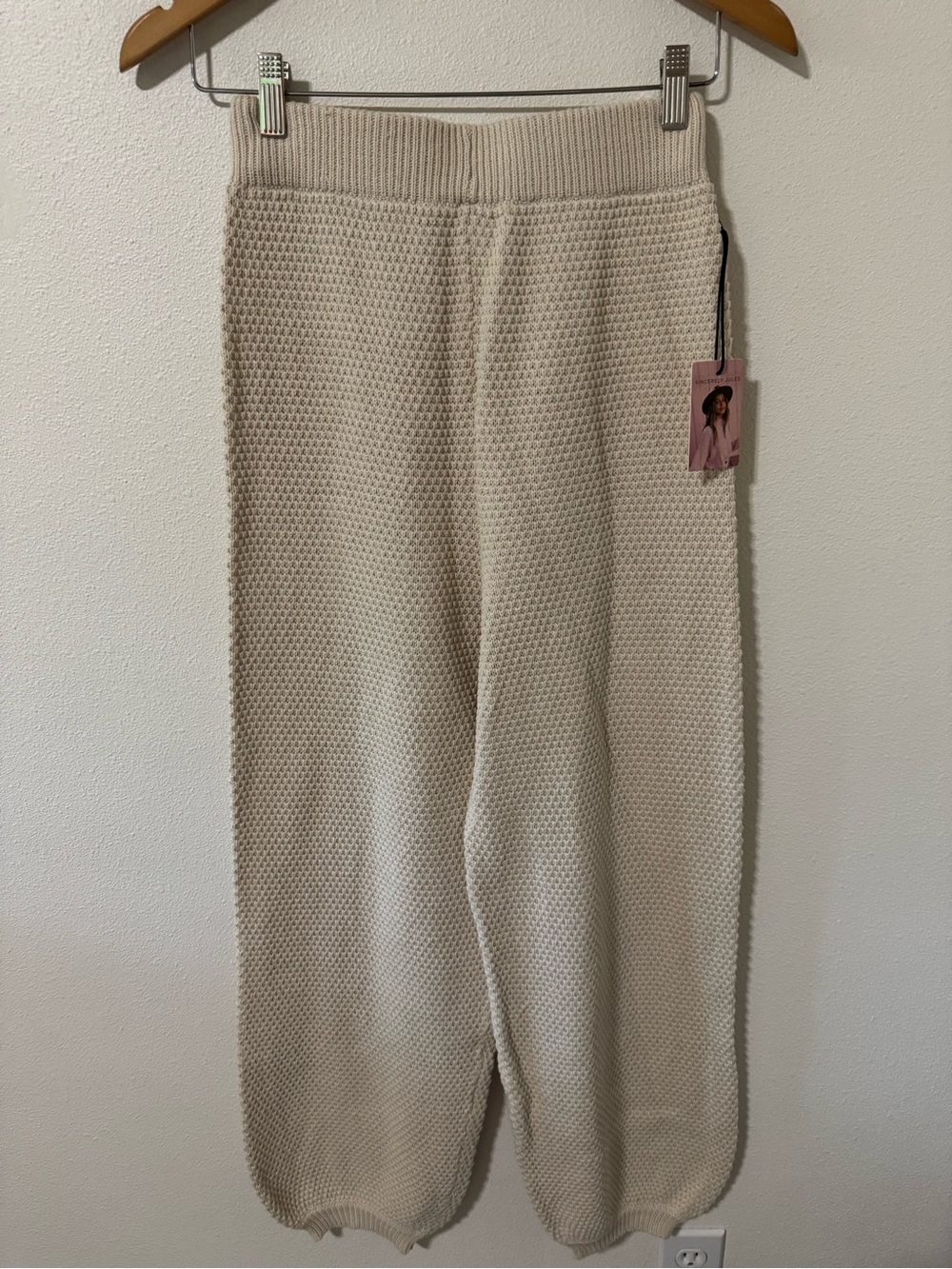 Sincerely Jules Ivory Textured Waffle Knit Wide Leg Joggers Loungewear NWT-M